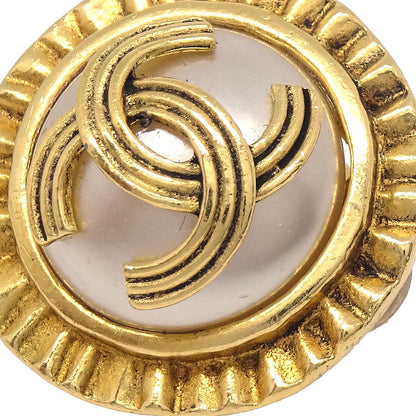 Chanel Button Clip-On Earrings Gold Costume Pearl 94A
