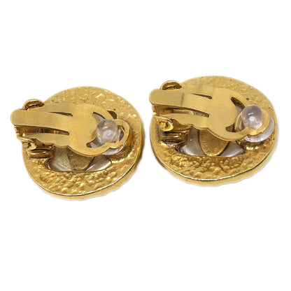 Chanel Button Clip-On Earrings Gold Costume Pearl 94A