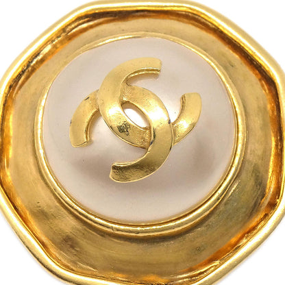 Chanel CC Costume Pearl Button Clip-On Earrings Gold 95P