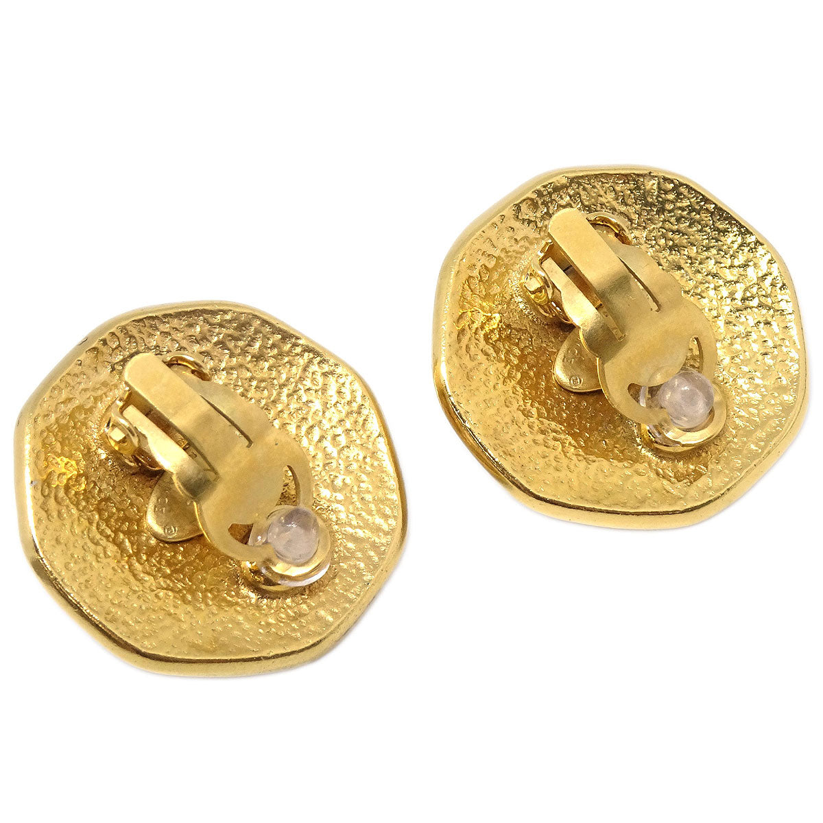 Chanel CC Costume Pearl Button Clip-On Earrings Gold 95P