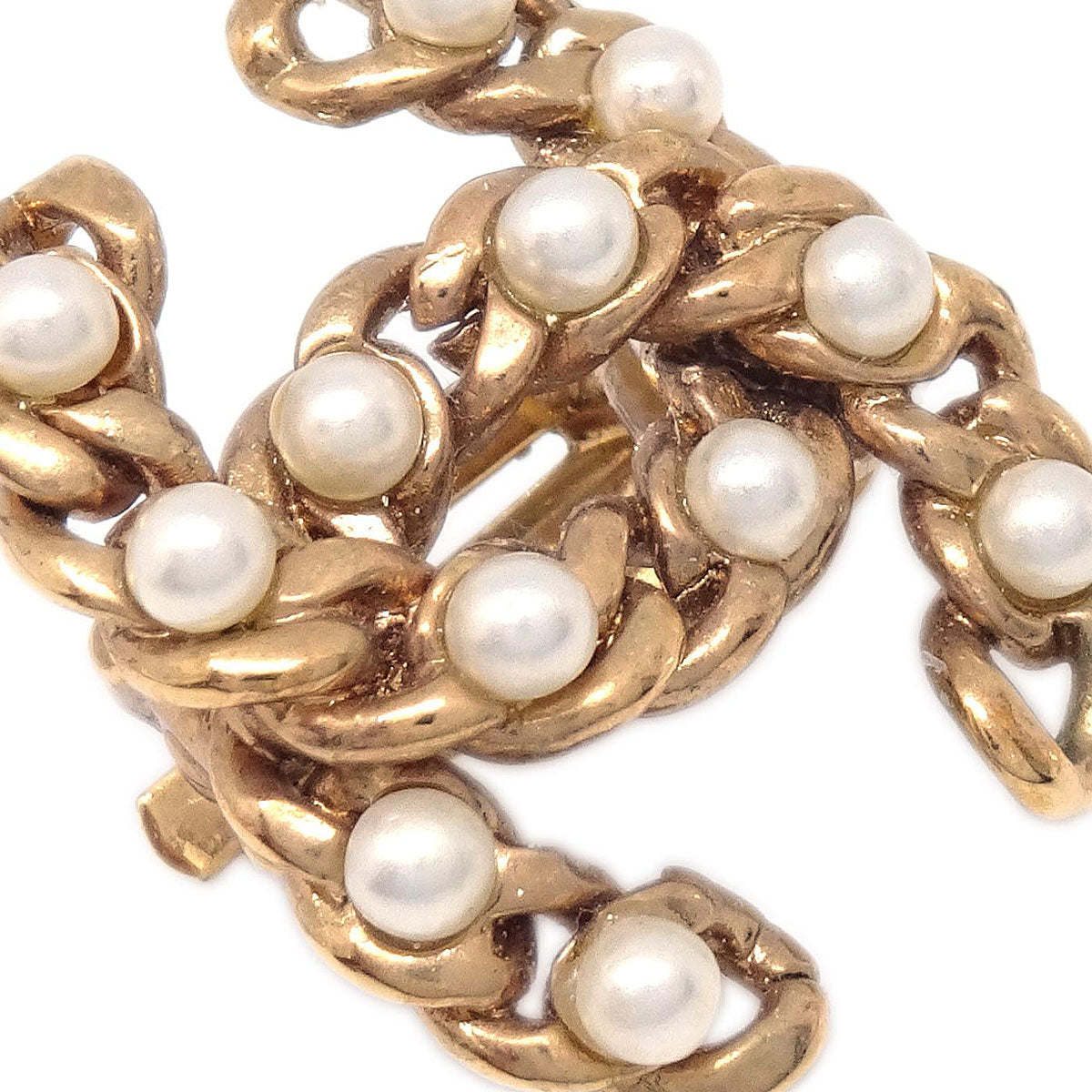 Chanel Gold CC Clip-On Earrings Costume Pearl 03A