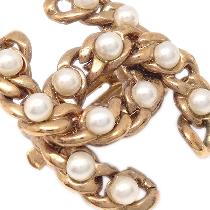 Chanel Gold CC Clip-On Earrings Costume Pearl 03A