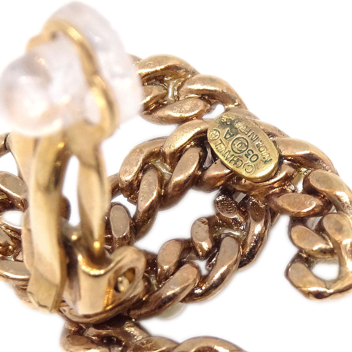 Chanel Gold CC Clip-On Earrings Costume Pearl 03A