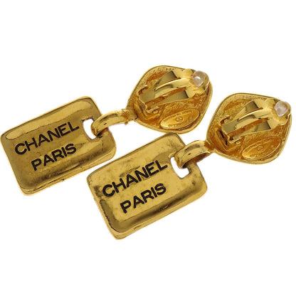 Chanel Dangle Clip-On Earrings Rectangle Rhombus Gold 2448