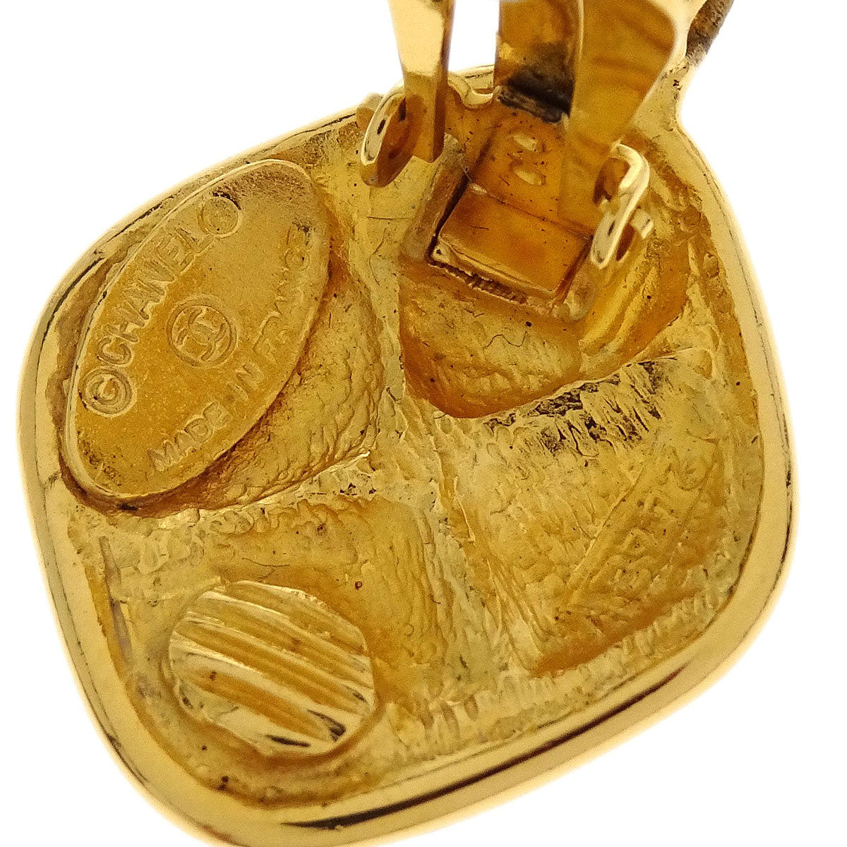 Chanel Dangle Clip-On Earrings Rectangle Rhombus Gold 2448