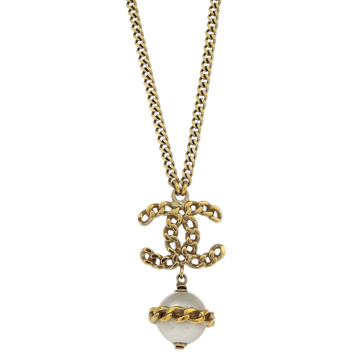 Chanel Charm CC Gold Chain Necklace Costume Pearl B16B