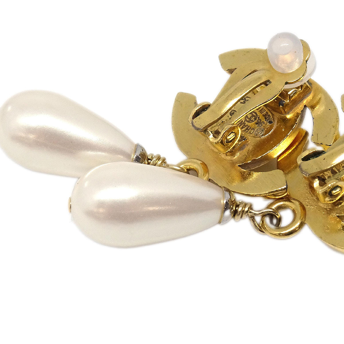 Chanel CC Turnlock Costume Pearl Clip-On Earrings Gold Small 96P