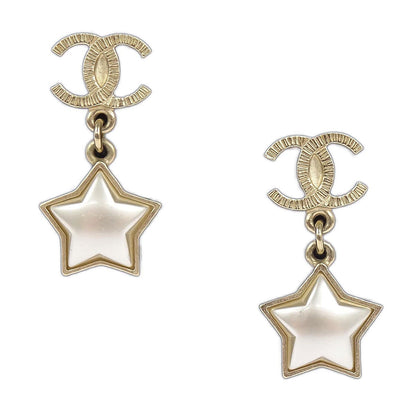 Chanel Dangle CC Star Pierced Earrings Gold A18V