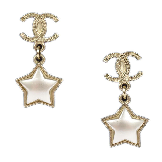 Chanel Dangle CC Star Pierced Earrings Gold A18V