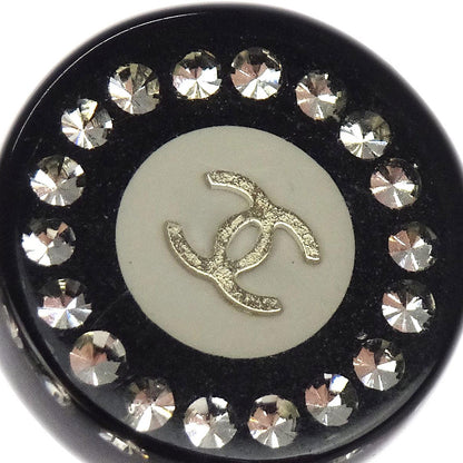 Chanel Button Clip-On Earrings Rhinestone Black 08C