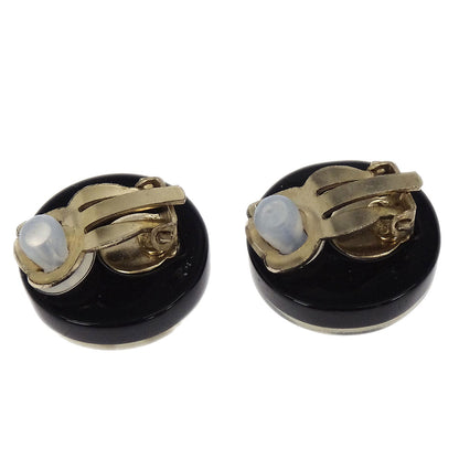 Chanel Button Clip-On Earrings Rhinestone Black 08C