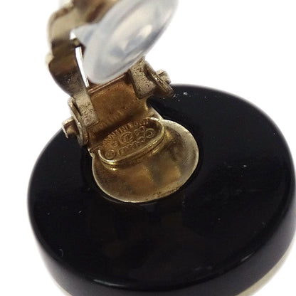 Chanel Button Clip-On Earrings Rhinestone Black 08C