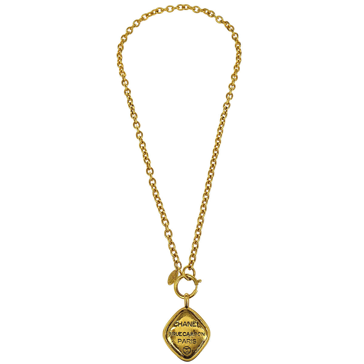 Chanel Rhombus Chain Pendant Necklace Gold