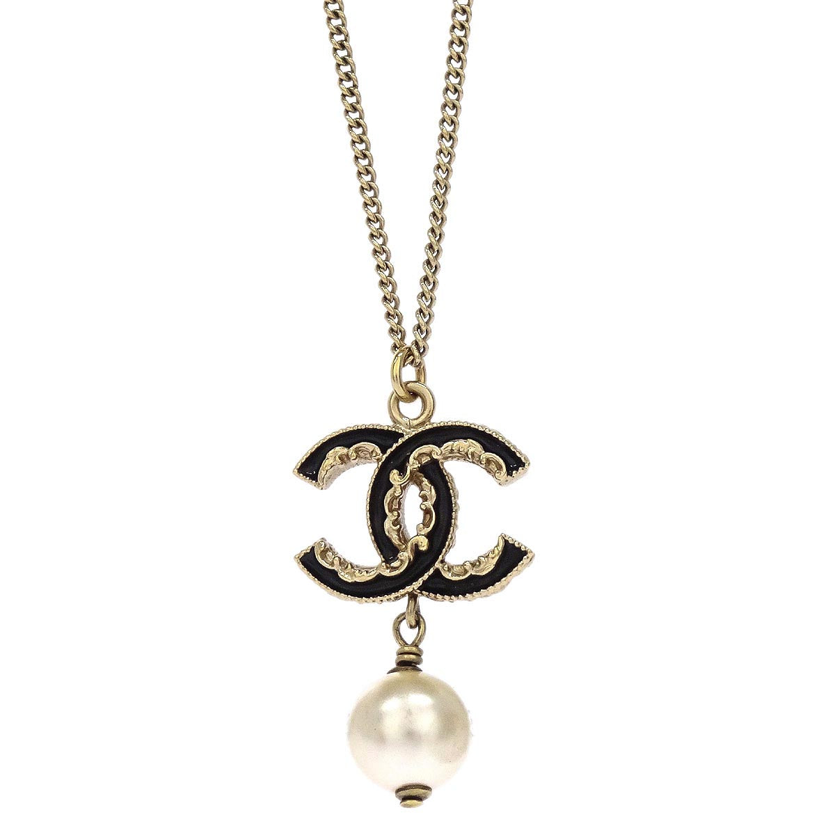 Chanel Charm CC Gold Chain Necklace Costume Pearl B14V