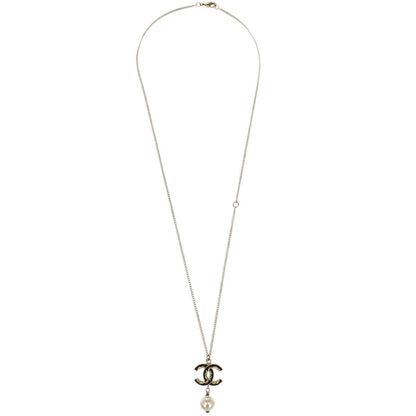Chanel Charm CC Gold Chain Necklace Costume Pearl B14V