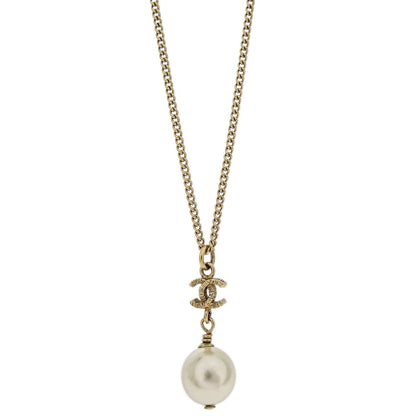 Chanel Charm CC Gold Chain Necklace Costume Pearl B12C