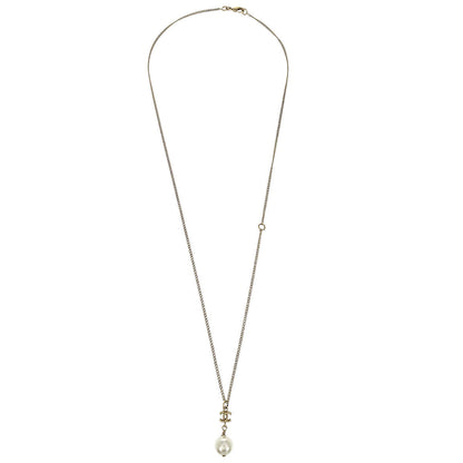 Chanel Charm CC Gold Chain Necklace Costume Pearl B12C