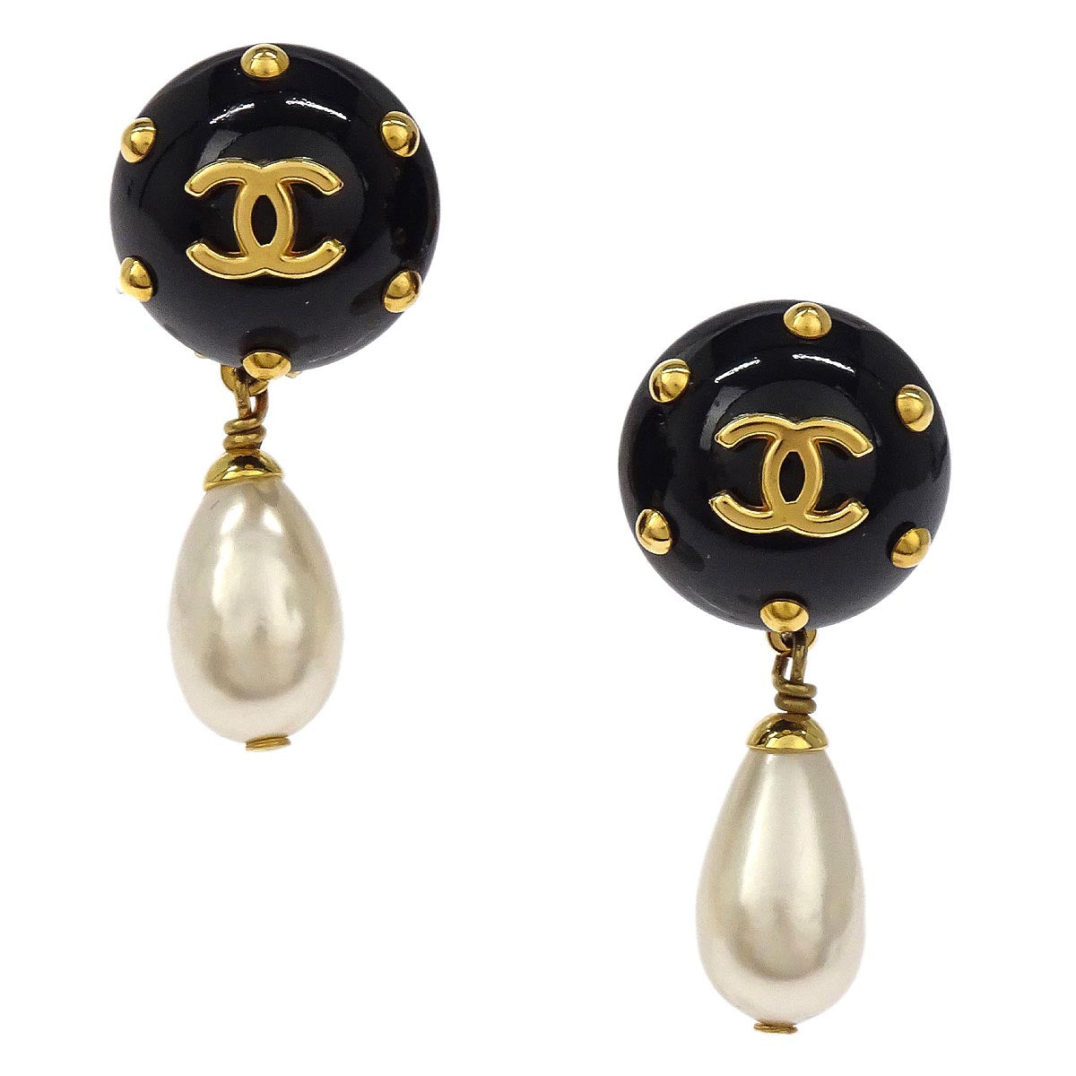 Chanel Gold Costume Pearl Dangle Clip-On Earrings 96C