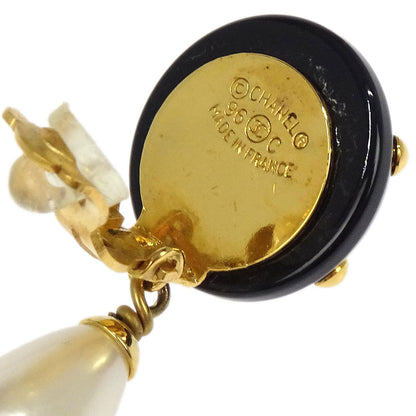 Chanel Gold Costume Pearl Dangle Clip-On Earrings 96C