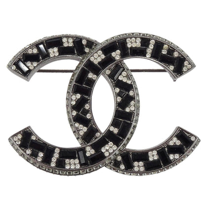 Chanel CC Rhinestone Brooch Pin Silver A15B