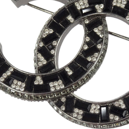 Chanel CC Rhinestone Brooch Pin Silver A15B