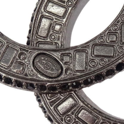 Chanel CC Rhinestone Brooch Pin Silver A15B