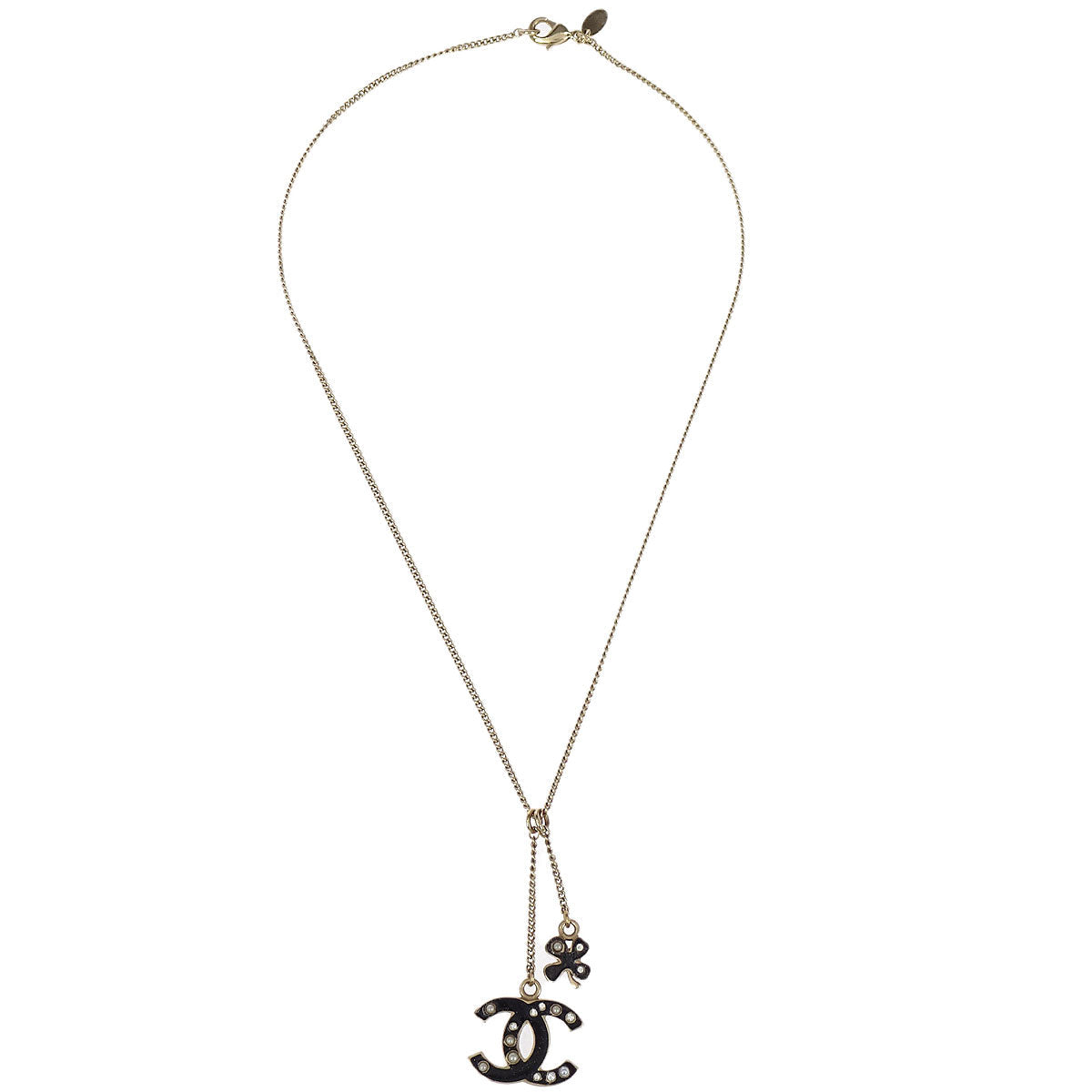 Chanel Charm CC Gold Chain Necklace Rhinestone Costume Pearl 07A