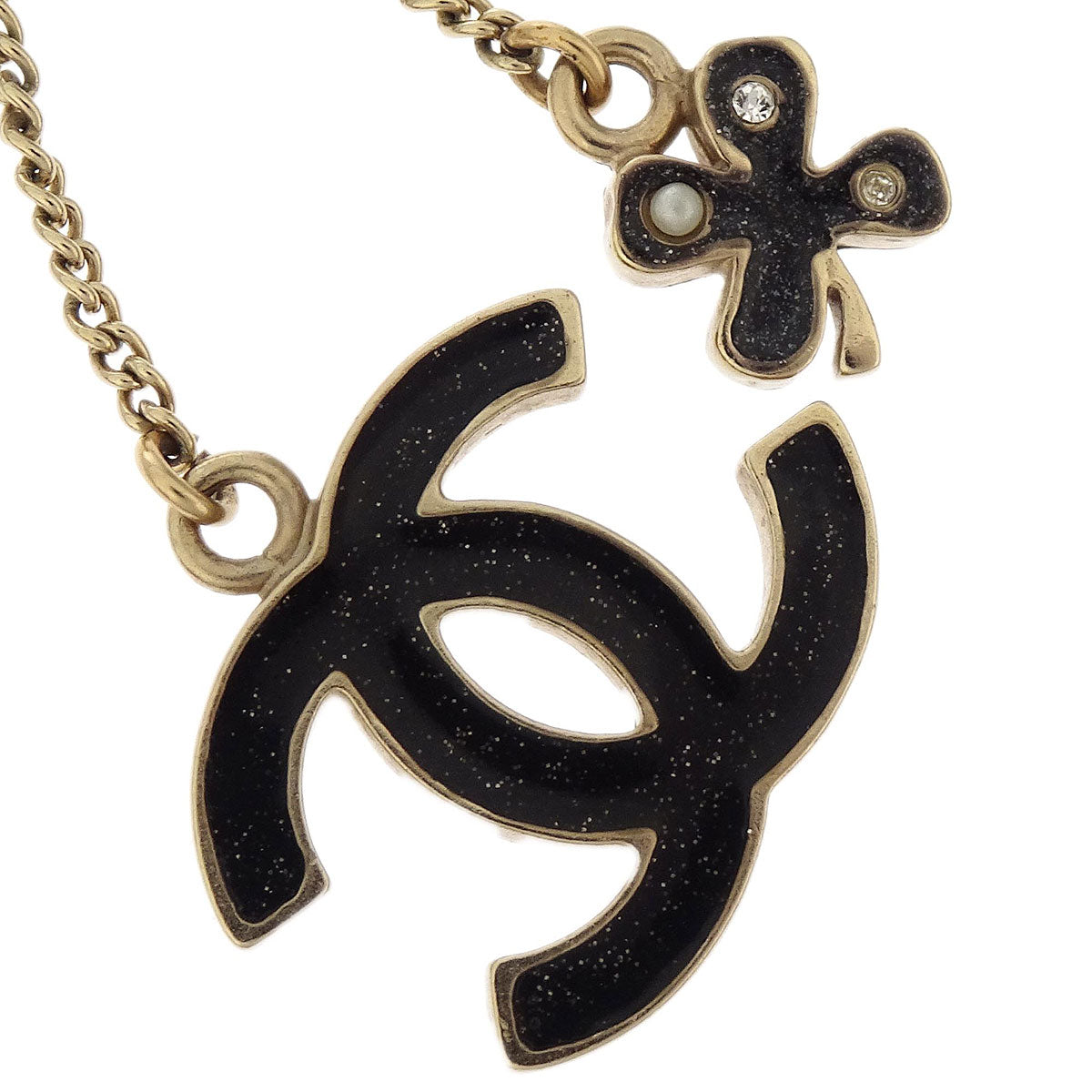 Chanel Charm CC Gold Chain Necklace Rhinestone Costume Pearl 07A