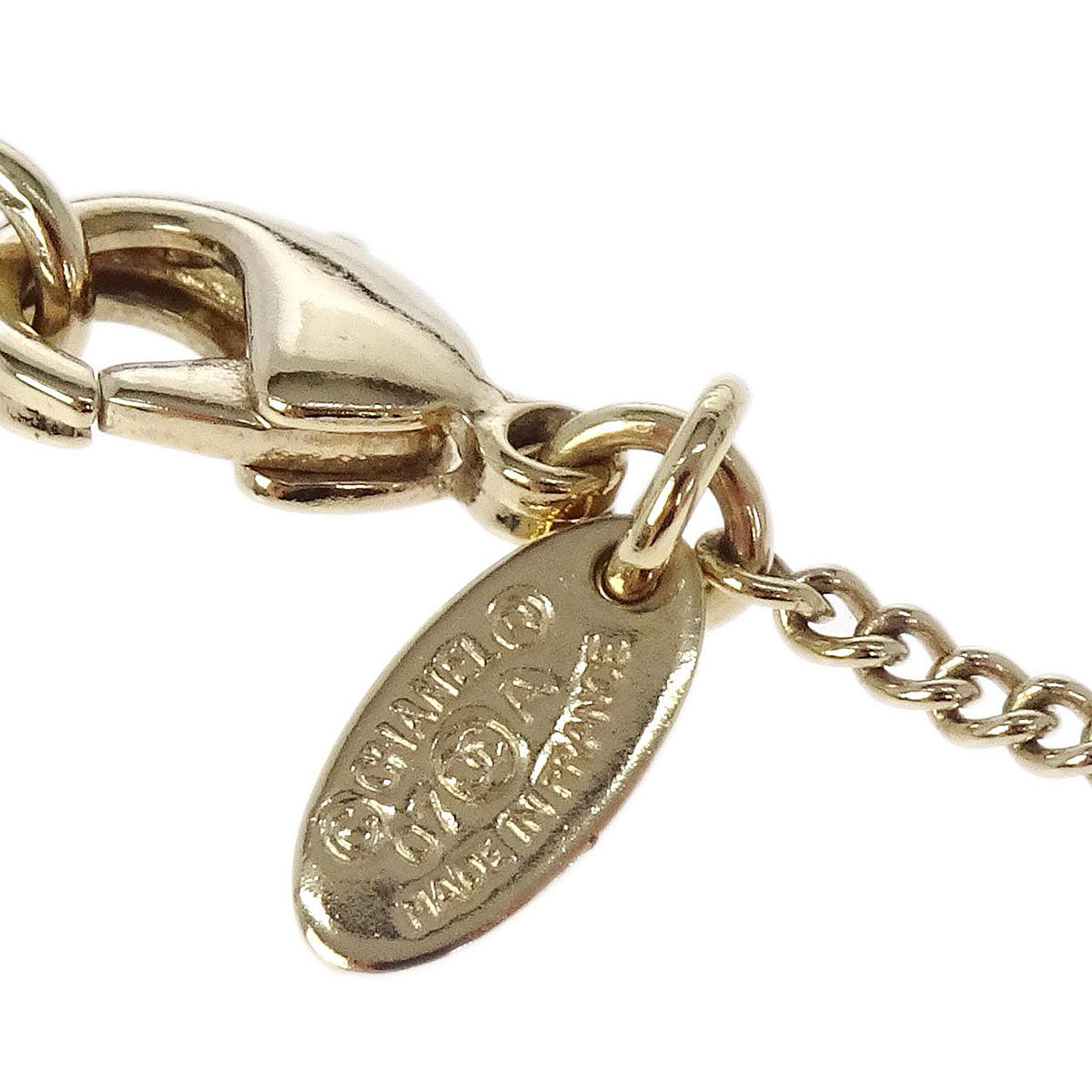 Chanel Charm CC Gold Chain Necklace Rhinestone Costume Pearl 07A