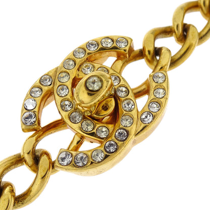 Chanel Turnlock Charm Gold Chain Necklace Rhinestone 96A