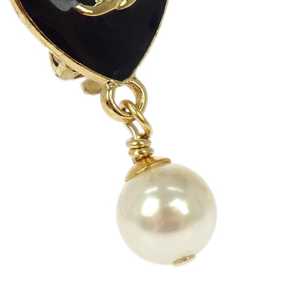 Chanel Gold Heart Costume Pearl Dangle Clip-On Earrings 04A