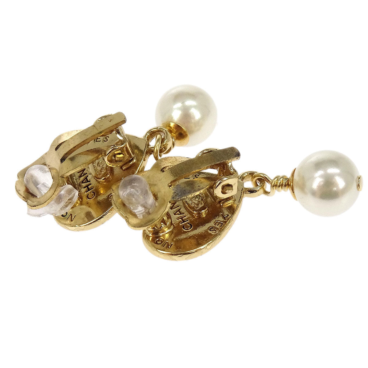 Chanel Gold Heart Costume Pearl Dangle Clip-On Earrings 04A