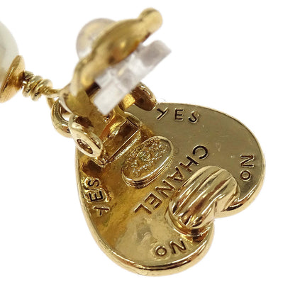 Chanel Gold Heart Costume Pearl Dangle Clip-On Earrings 04A