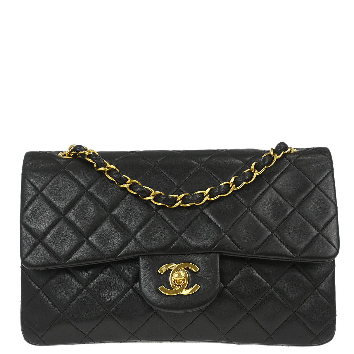 Chanel 1994-1996 Black Lambskin Small Classic Double Flap Shoulder Bag