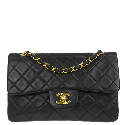 Chanel 1994-1996 Black Lambskin Small Classic Double Flap Shoulder Bag