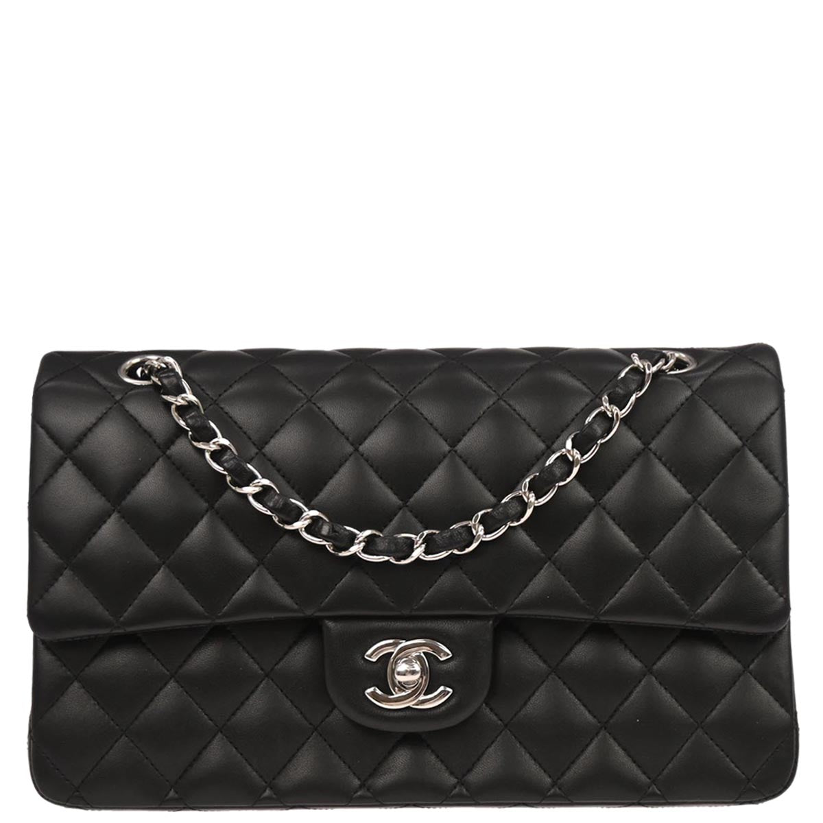 Chanel 2010-2011 Black Lambskin Medium Classic Double Flap Shoulder Bag