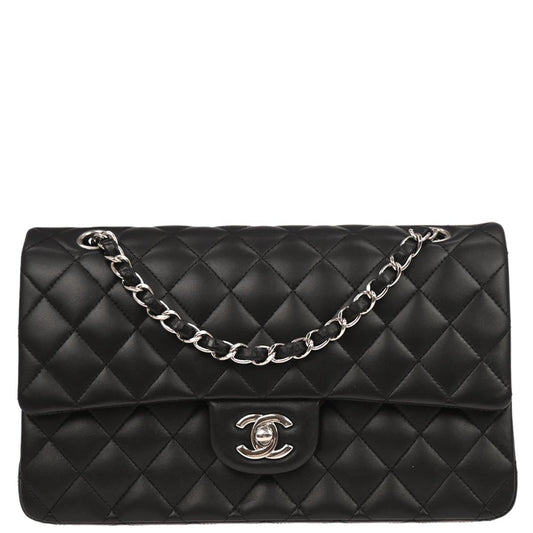 Chanel 2010-2011 Black Lambskin Medium Classic Double Flap Shoulder Bag