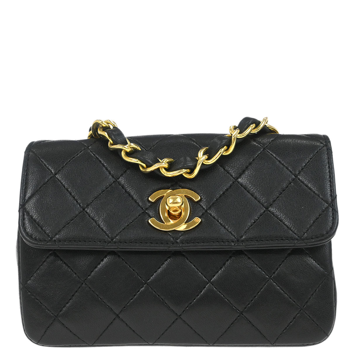 Chanel 1989-1991 Black Lambskin Straight Flap Shoulder Bag