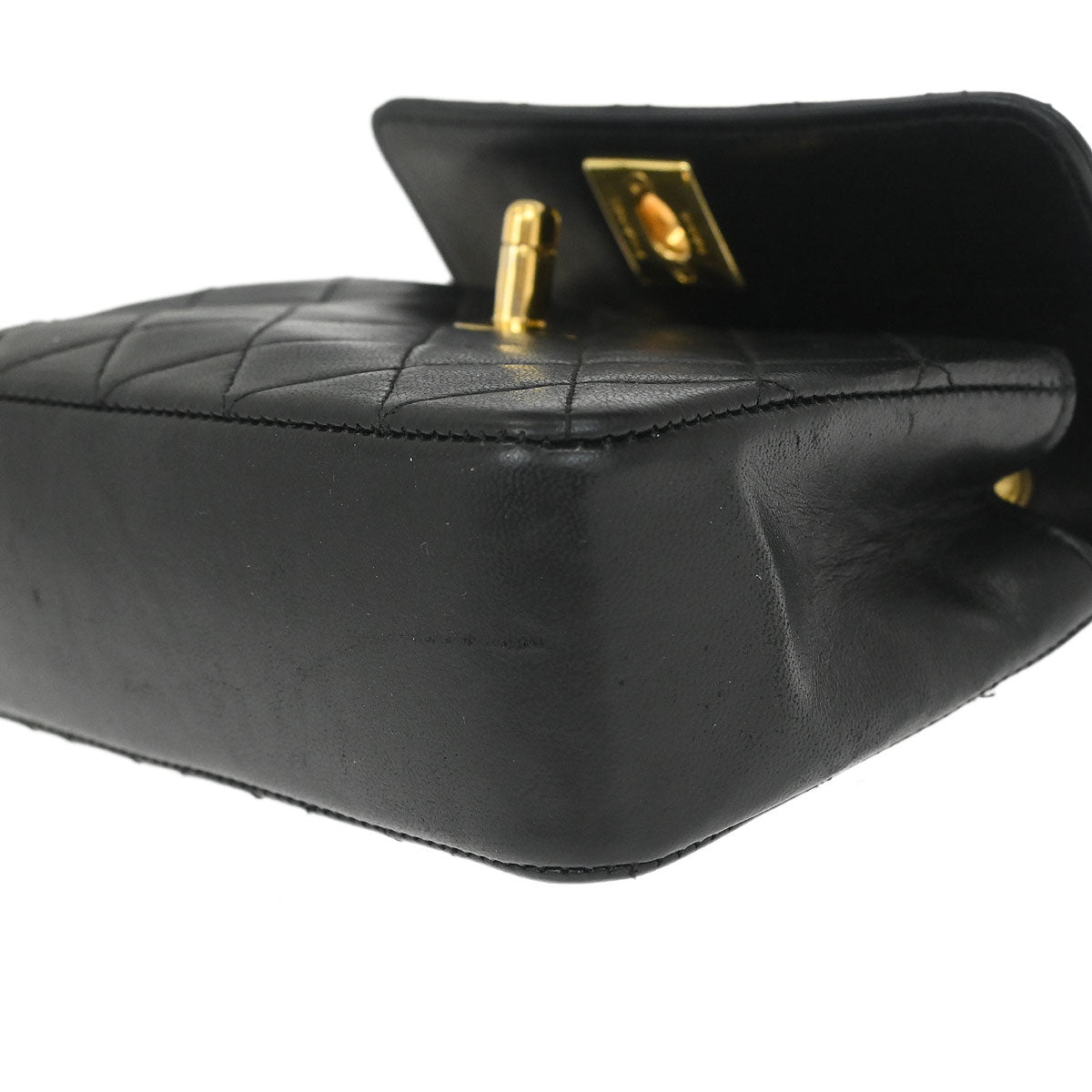 Chanel 1989-1991 Black Lambskin Straight Flap Shoulder Bag