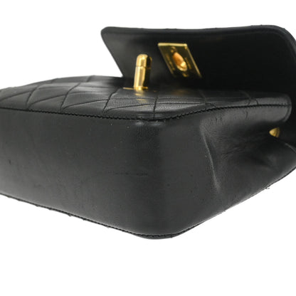 Chanel 1989-1991 Black Lambskin Straight Flap Shoulder Bag