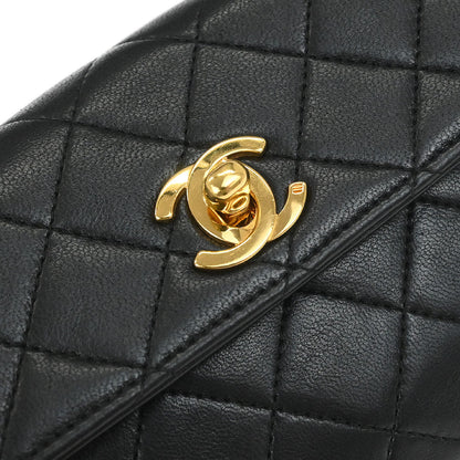 Chanel 1989-1991 Black Lambskin Straight Flap Shoulder Bag