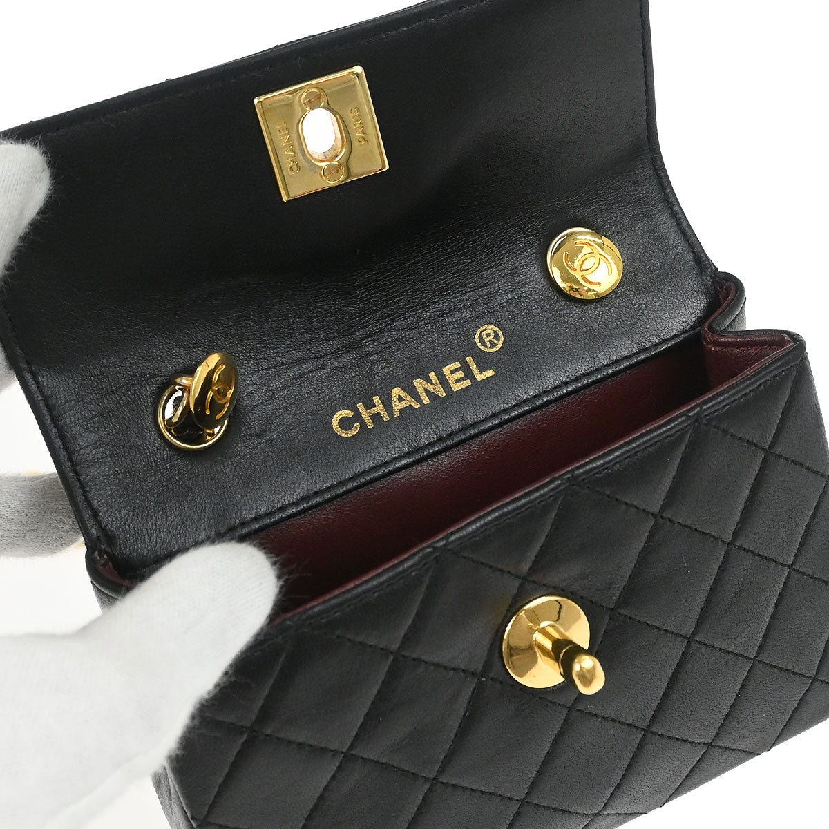 Chanel 1989-1991 Black Lambskin Straight Flap Shoulder Bag