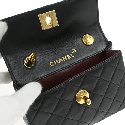 Chanel 1989-1991 Black Lambskin Straight Flap Shoulder Bag