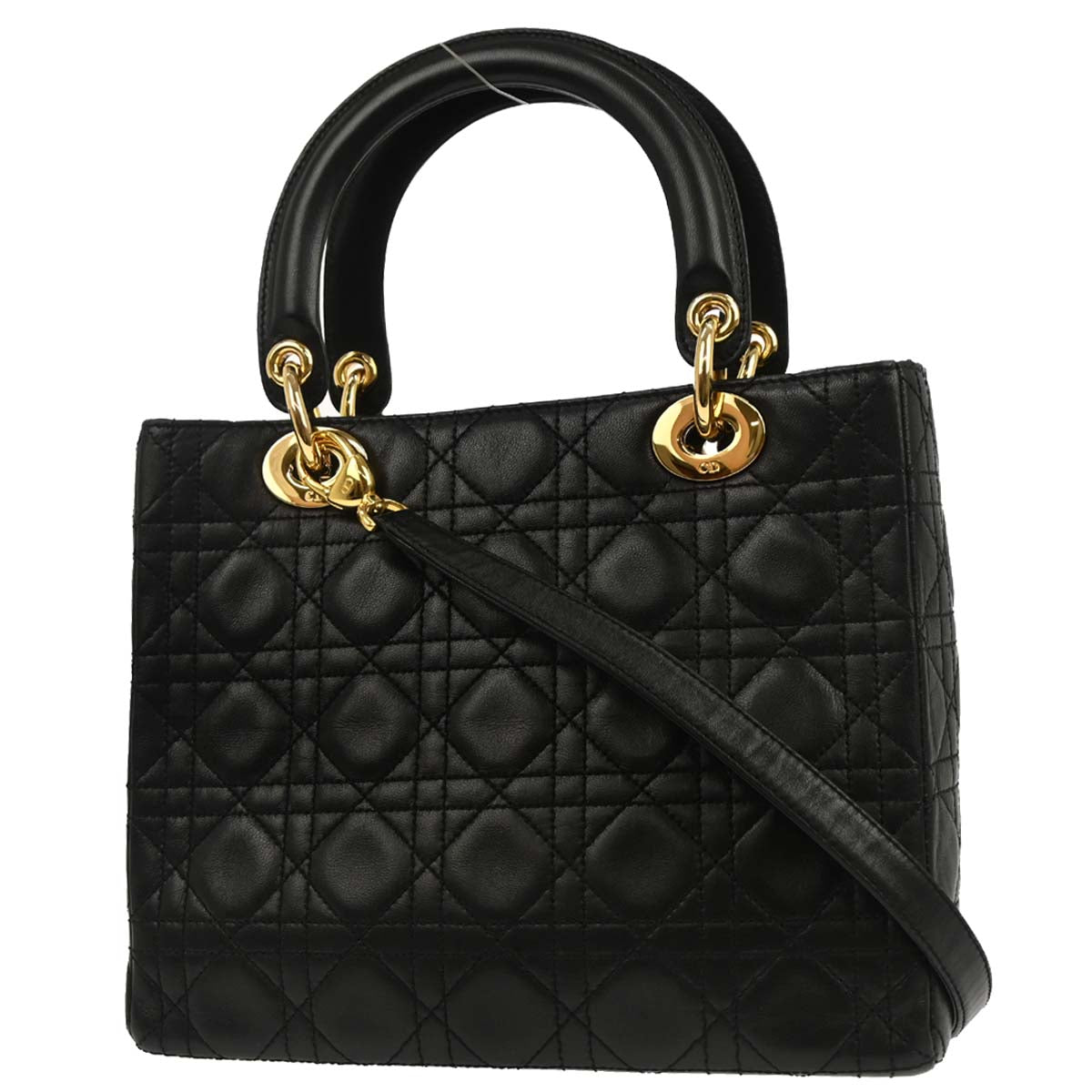 Christian Dior Black Lambskin Lady Dior Cannage 2way Shoulder Handbag