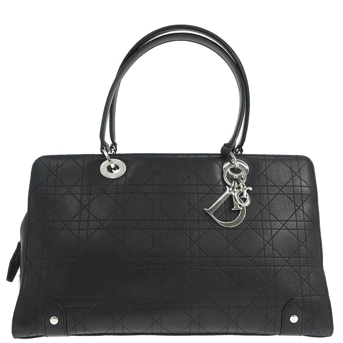 Christian Dior Black Lambskin Cannage Tote Handbag