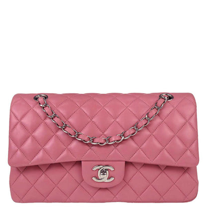 Chanel 2013-2014 Pink Lambskin Medium Classic Double Flap Shoulder Bag