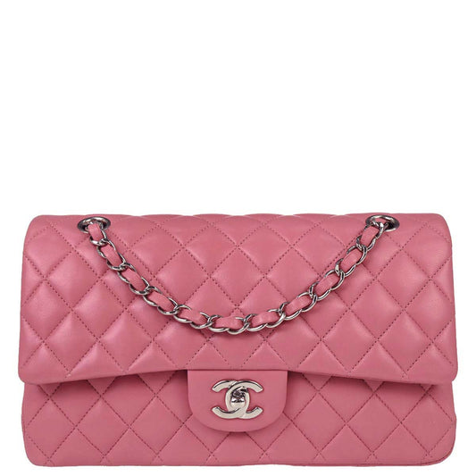 Chanel 2013-2014 Pink Lambskin Medium Classic Double Flap Shoulder Bag