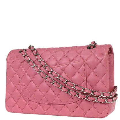 Chanel 2013-2014 Pink Lambskin Medium Classic Double Flap Shoulder Bag