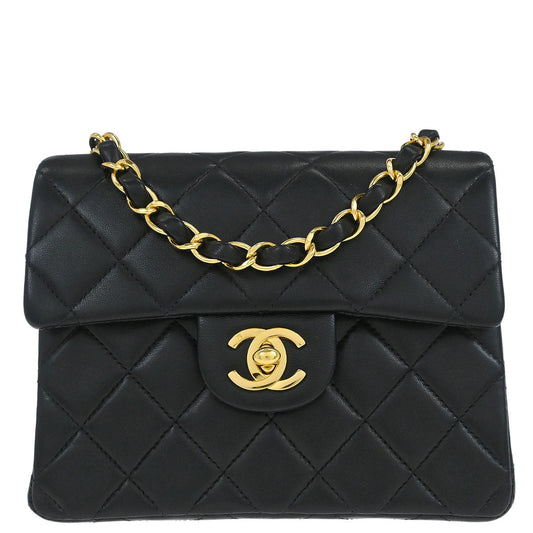 Chanel Black Lambskin Mini Classic Square Flap Shoulder Bag 17
