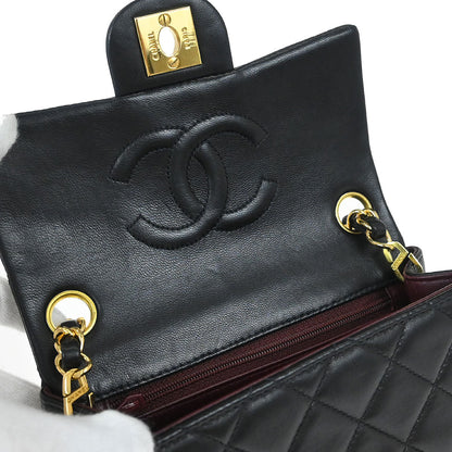 Chanel Black Lambskin Mini Classic Square Flap Shoulder Bag 17